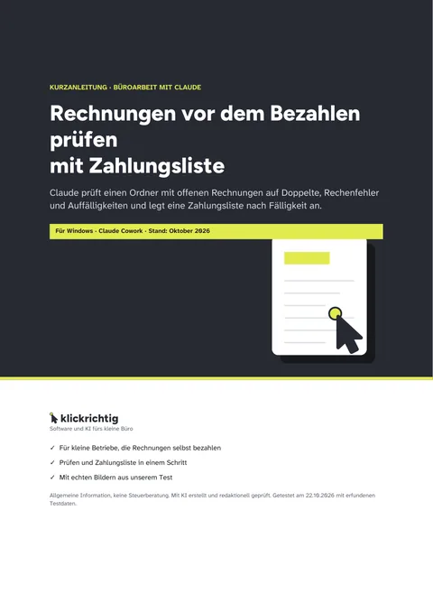 Titelseite der Anleitung „Rechnungen vor dem Bezahlen prüfen – mit Zahlungsliste“