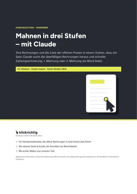 Titelseite der Anleitung „Mahnen in drei Stufen – mit Claude“