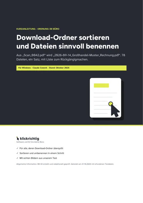 Titelseite der Anleitung „Download-Ordner sortieren und Dateien sinnvoll benennen – mit Claude“