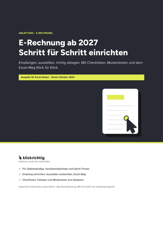 Titelseite der Anleitung „E-Rechnung ab 2027 – Schritt für Schritt einrichten“