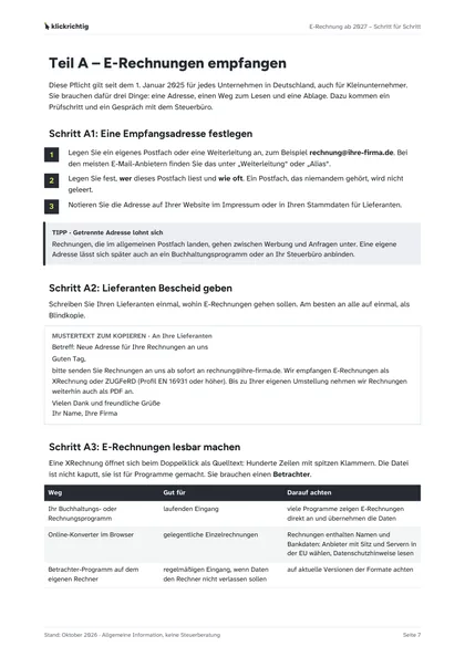 Beispielseite: Teil A – E-Rechnungen empfangen